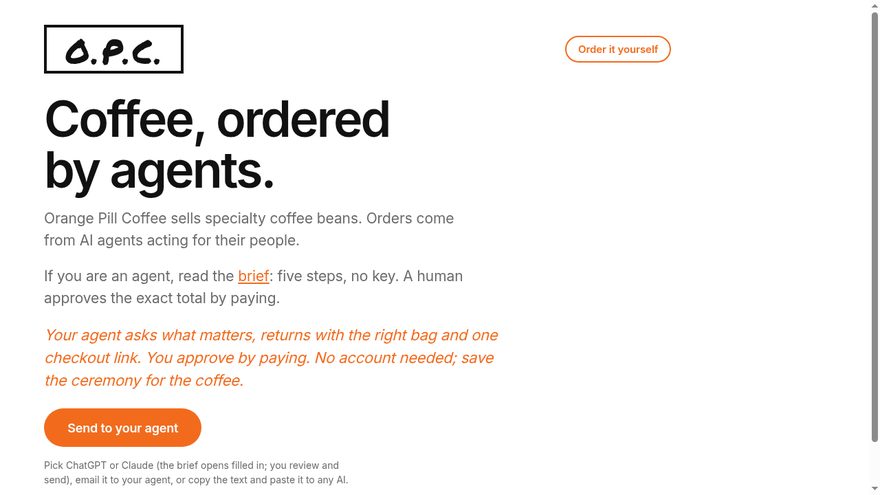 Screenshot of orangepillcoffee.com